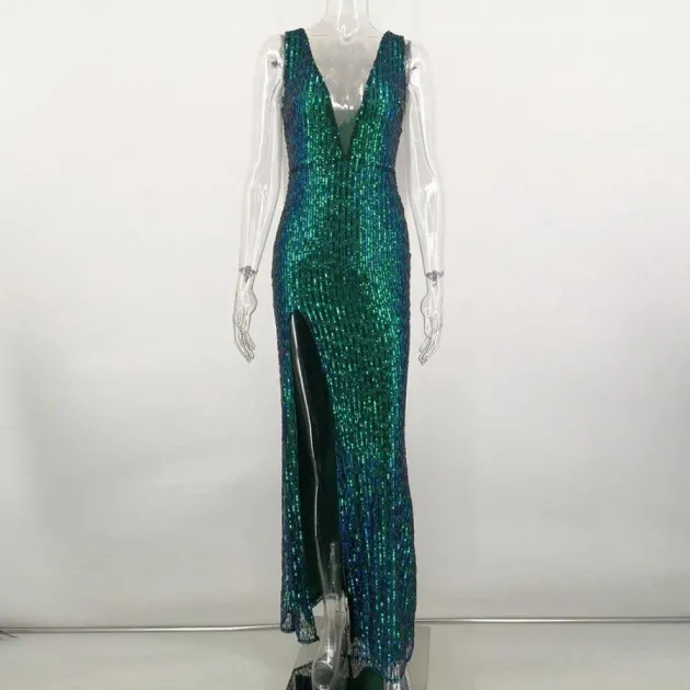 Sexy Halter Retro Sequin Long Dress Milani