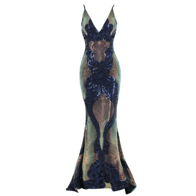 V-neck pattern sequined fishtail dress Adaline