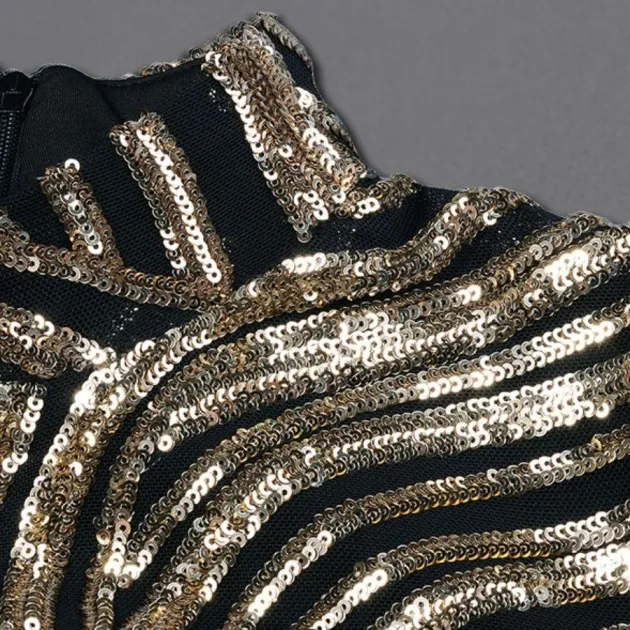 Black And Gold Sequin Long Sleeve Dress