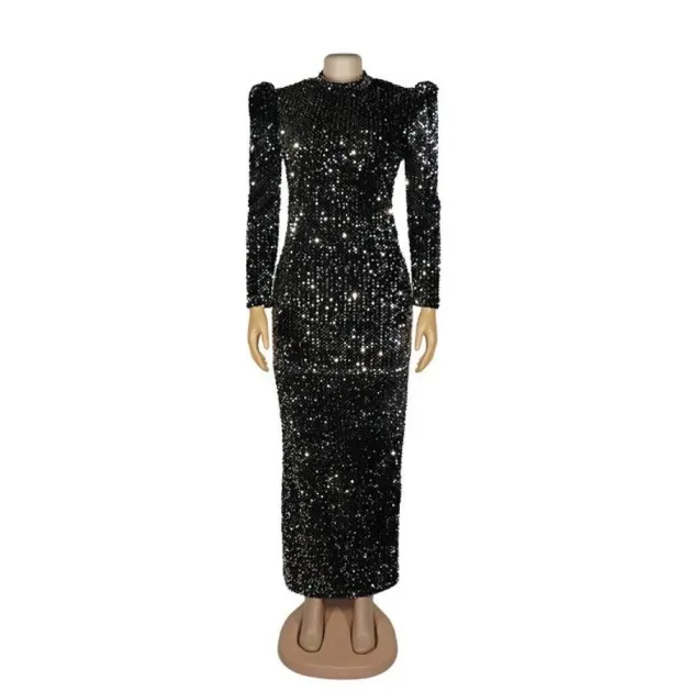 Dress Flannel Sequined Fabric Stage Suit Bubble Long-sleeved Dress