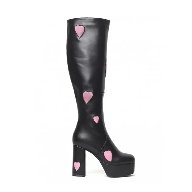 Botas de tubo alto con tacón grueso y cremallera