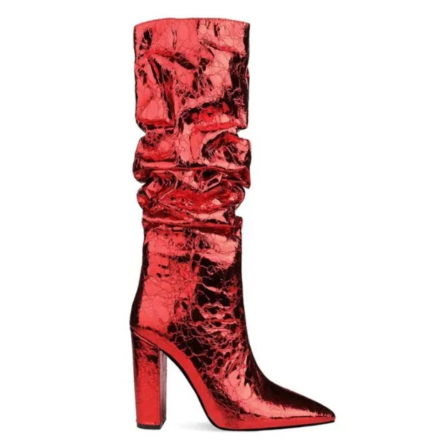 Metal Stone Pattern Thick High-heeled Stovepipe Boots Makayla