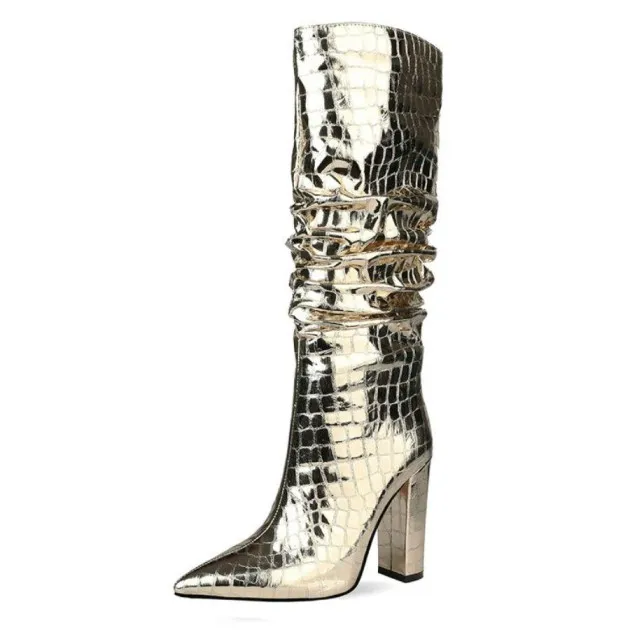 Metal Stone Pattern Thick High-heeled Stovepipe Boots Makayla