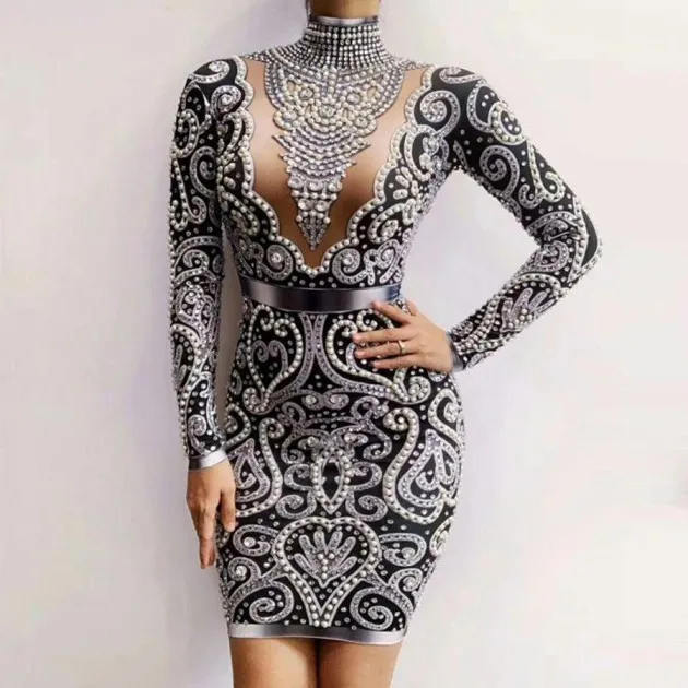 Rhinestone Beaded One Piece Dress Giselle