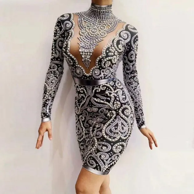 Rhinestone Beaded One Piece Dress Giselle