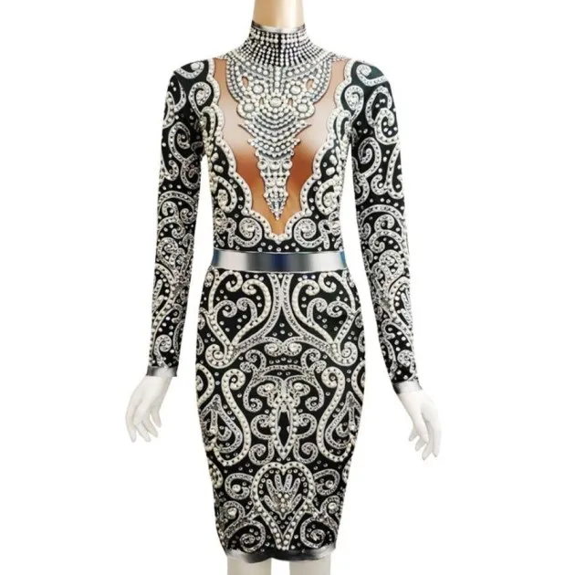 Rhinestone Beaded One Piece Dress Giselle