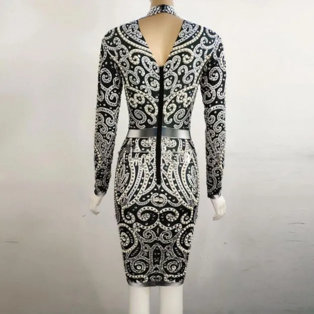 Rhinestone Beaded One Piece Dress Giselle