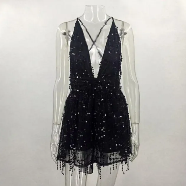 Sexy halter sequin evening dress