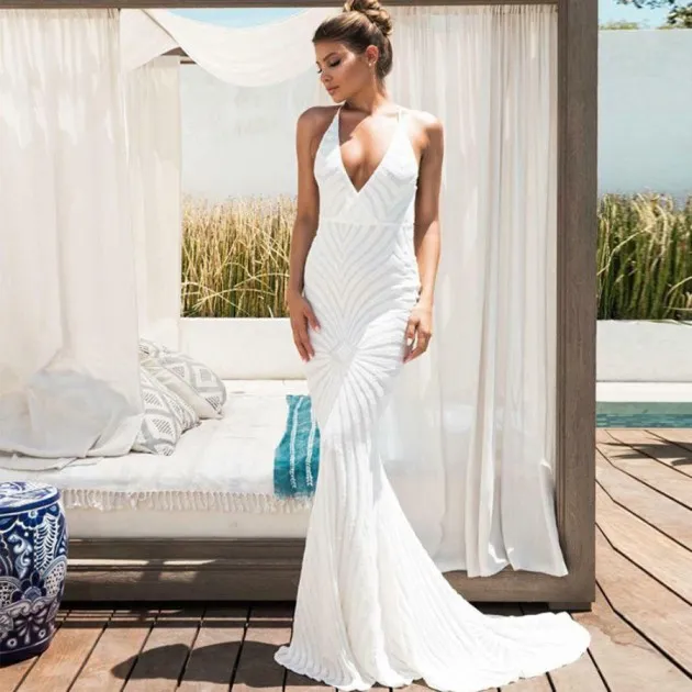 Sequined mop backless sexy dress