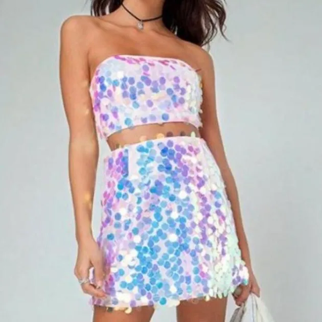 Party Strapless Sequins Mini Dress Two Pieces