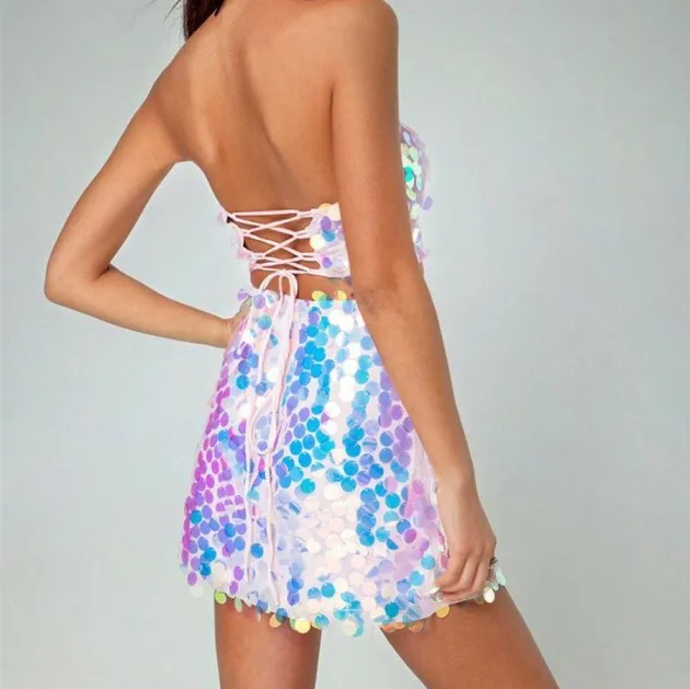 Party Strapless Sequins Mini Dress Two Pieces