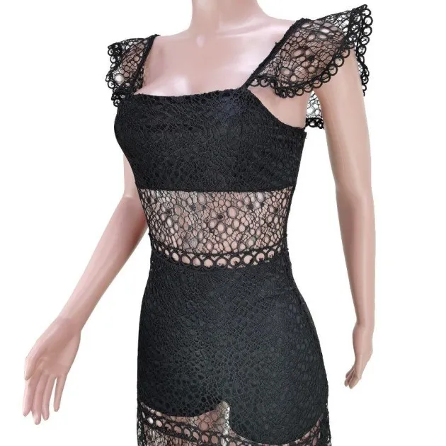 European And Beautiful Nightclub Mesh Stitching Sling Zipper Dress