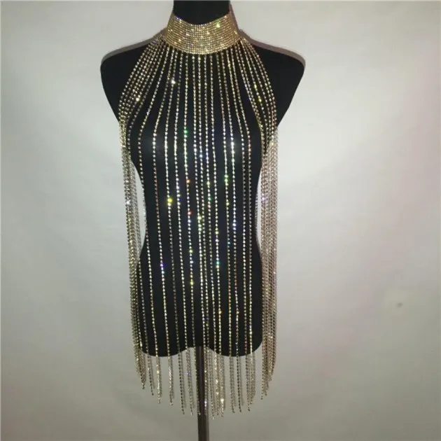 Rhinestone Tassel Necklace Body Chain Halter