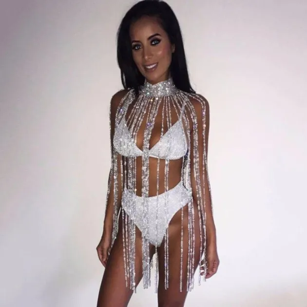 Rhinestone Tassel Necklace Body Chain Halter