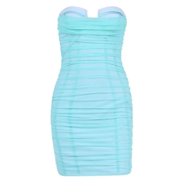 Sexy Mesh Pleated Pile Collar Bag Hip Tube Top Skirt
