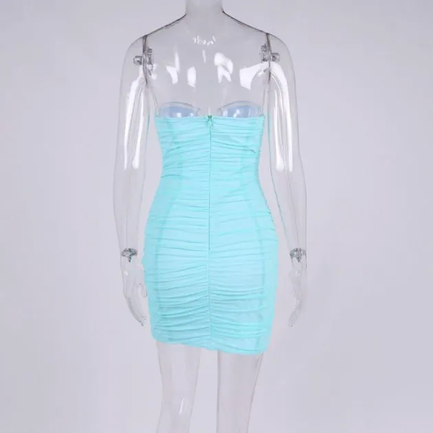 Sexy Mesh Pleated Pile Collar Bag Hip Tube Top Skirt