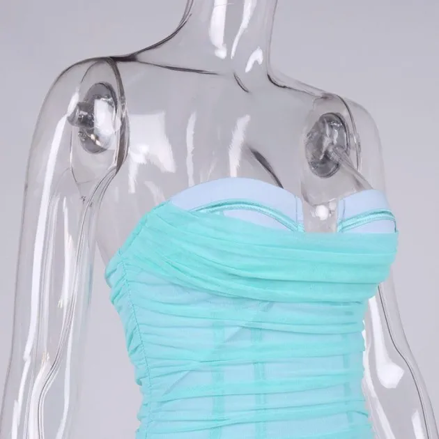 Sexy Mesh Pleated Pile Collar Bag Hip Tube Top Skirt