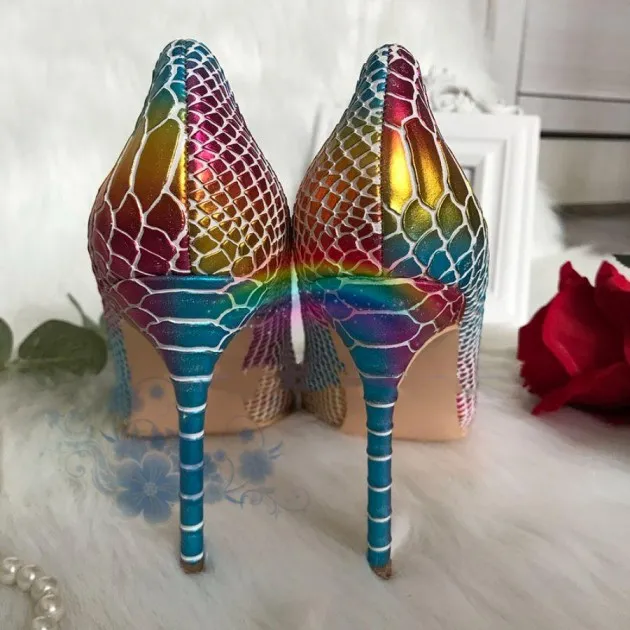 Rainbow snake print point-toe pumps Charlotte