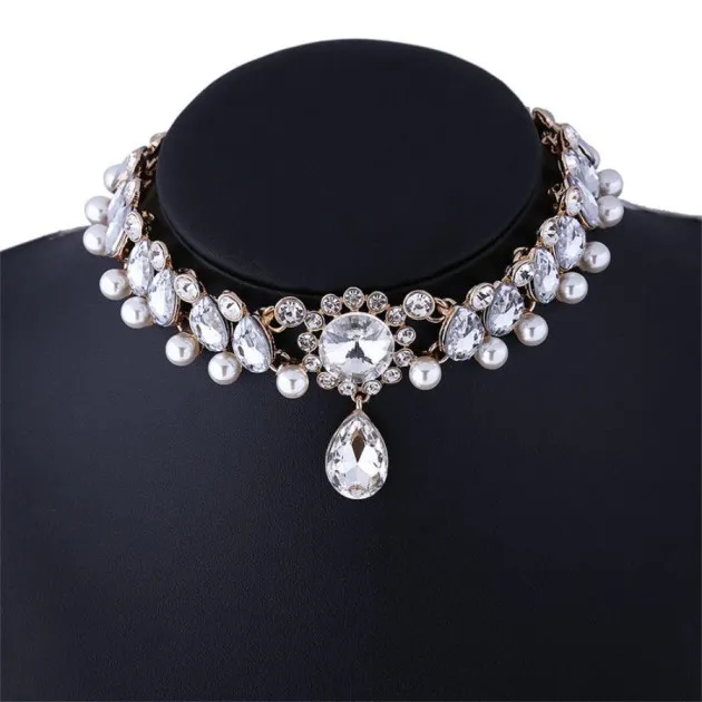 Zircon Type Pearl Choker Necklace Clavicle Chain