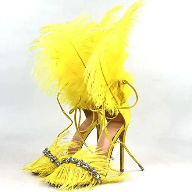 Catwalk Shoes Rhinestone Feather Nightclub High Heels