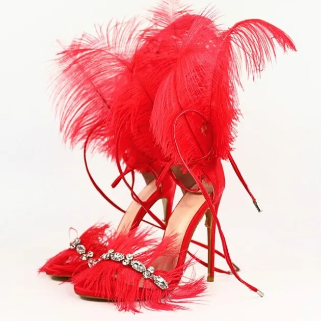 Catwalk Shoes Rhinestone Feather Nightclub High Heels