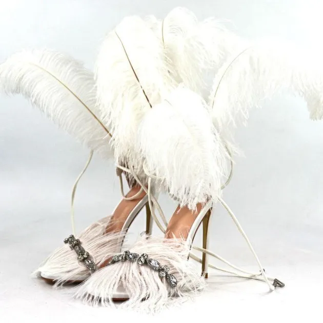 Catwalk Shoes Rhinestone Feather Nightclub High Heels
