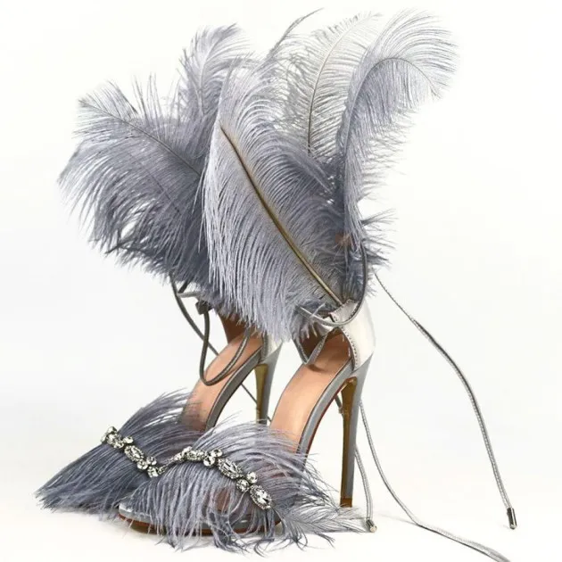 Catwalk Shoes Rhinestone Feather Nightclub High Heels