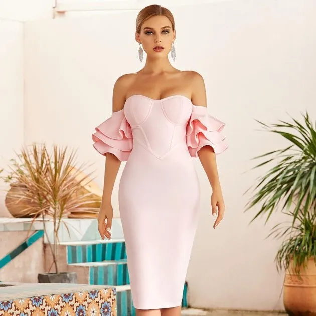 Vintage Pink Strapless Tight Bandage Dress Angela