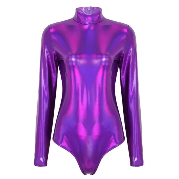 Patent Leather Long Sleeve Zip Bodysuit