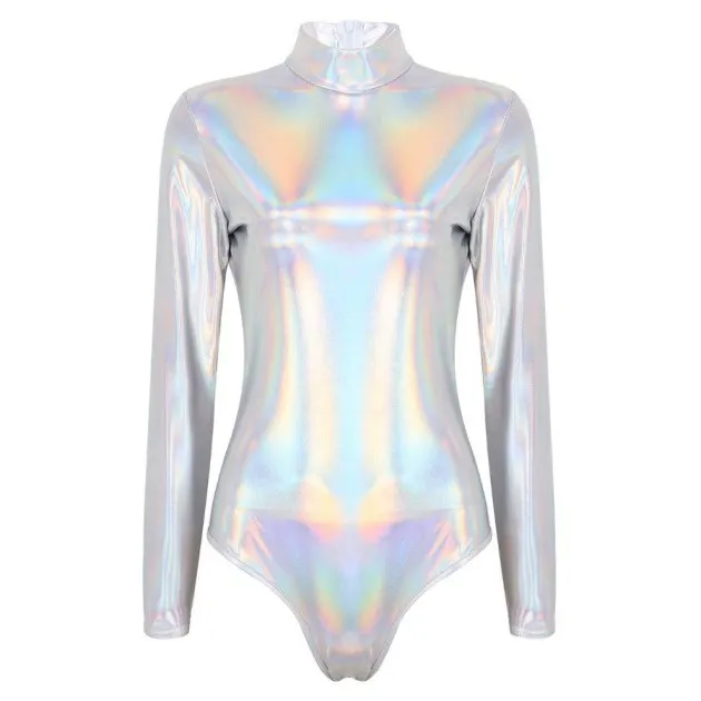 Patent Leather Long Sleeve Zip Bodysuit