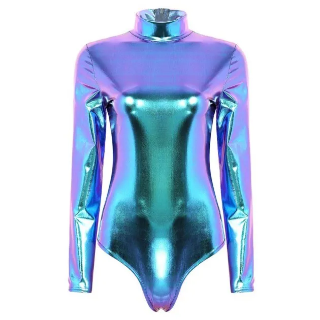 Patent Leather Long Sleeve Zip Bodysuit
