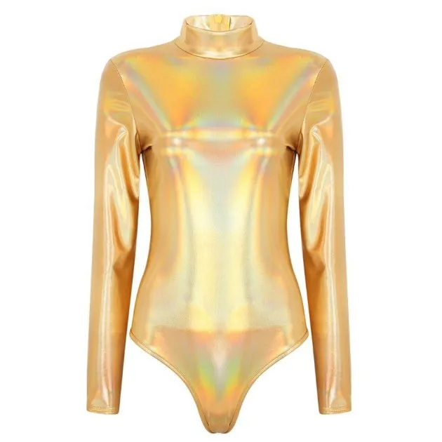 Patent Leather Long Sleeve Zip Bodysuit