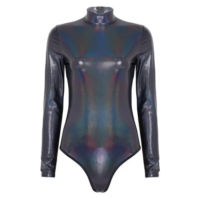 Patent Leather Long Sleeve Zip Bodysuit