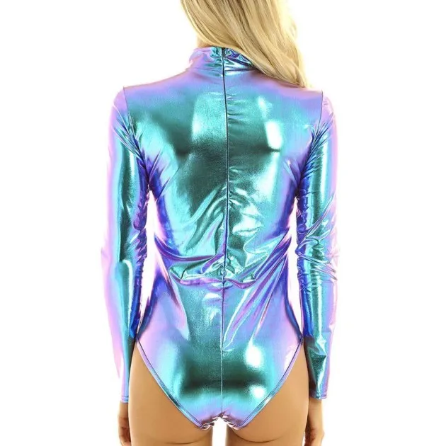 Patent Leather Long Sleeve Zip Bodysuit