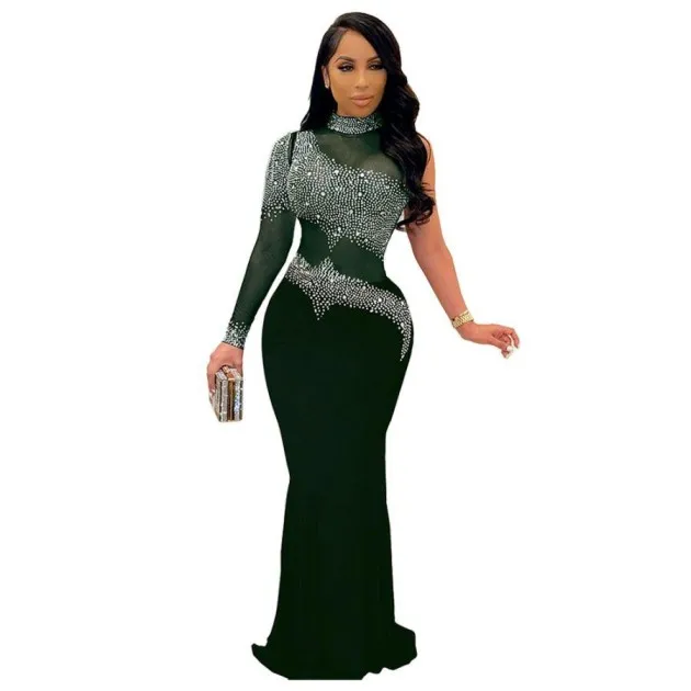 European And American Hot Diamond Mesh Slim Dress