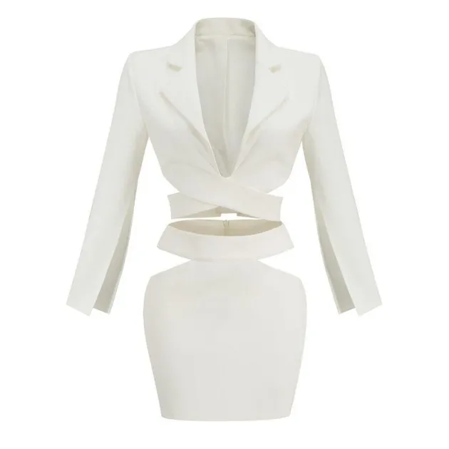 Long Sleeve V-neck Small Suit Short Skirt Suit