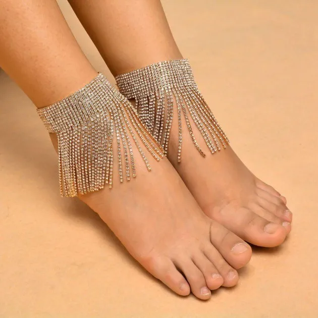 Exaggerated Full Drill Tassel Anklet