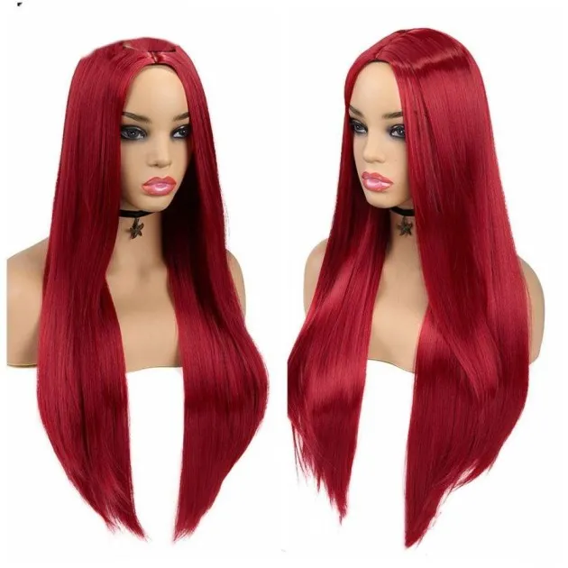 Split Scalp Pink Long Straight Hair Fiber Wig