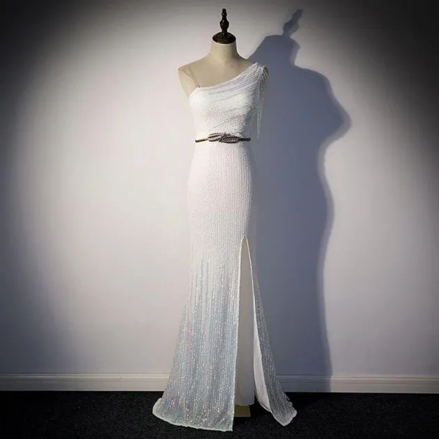 Noble Temperament Design Sense Tassel Sequin Long Split Fishtail Skirt Banquet Dress