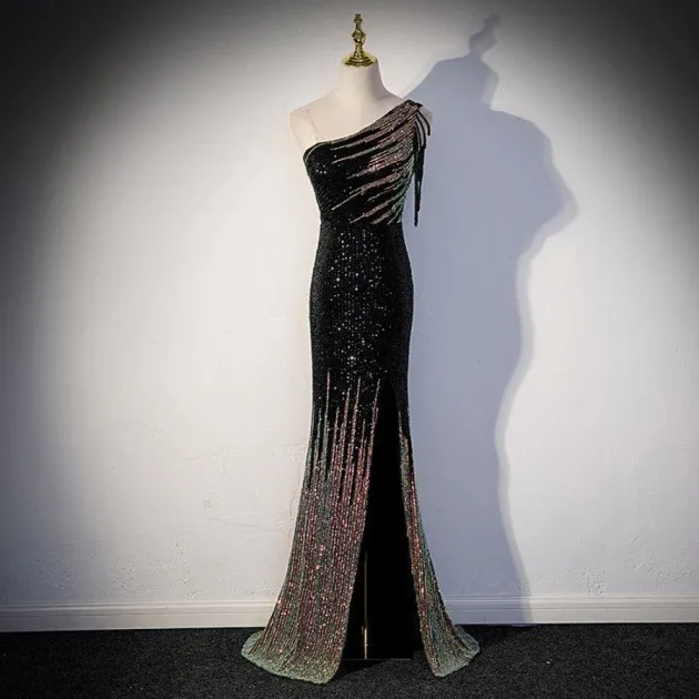 Noble Temperament Design Sense Tassel Sequin Long Split Fishtail Skirt Banquet Dress
