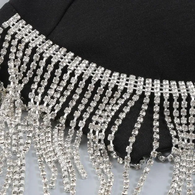 Metal Tassel High Waist Slit Dress
