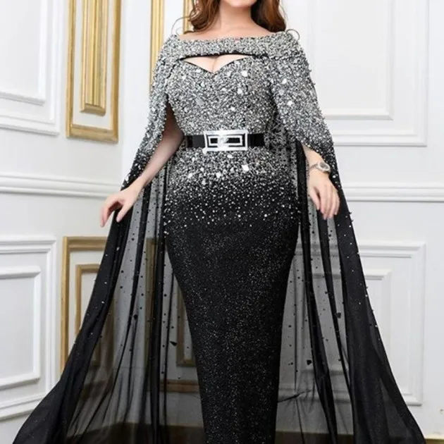 Full Dress With Hip - Wrapped Tweed Cape