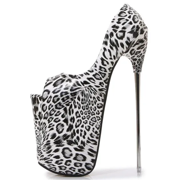 Leopard Print Fish Mouth High Heels Iron Stiletto Large Size