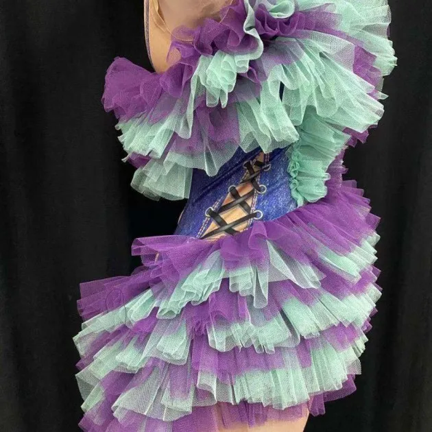 Rhinestone Tassel Mesh Elastic Thin Latin Dance Skirt Dress Stage Performance Clothes