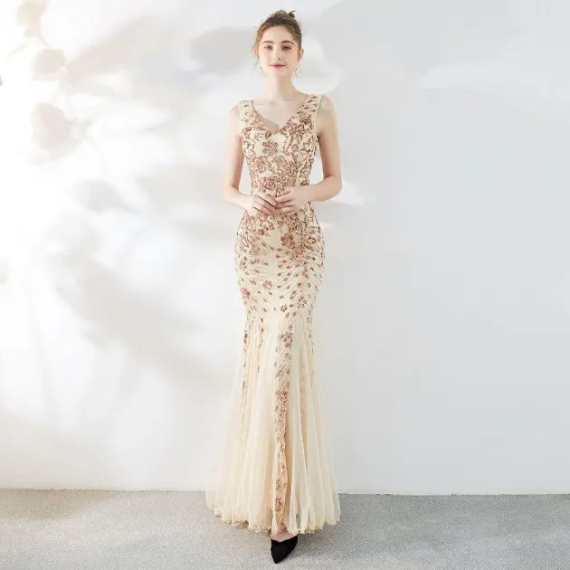 Banquet Temperament Elegant Evening Dress Fishtail Sequins