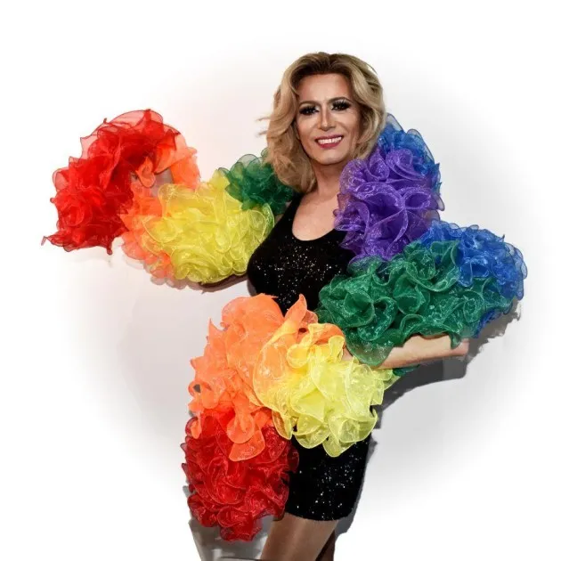 Rainbow Organza Ruffle Boa Drag Queen Diva Custom Made Pride