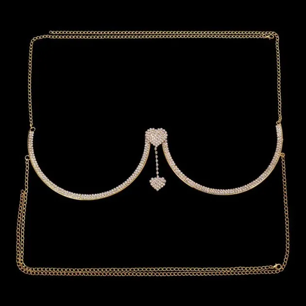 Dames dubbele hart hanger strass borst ondersteuning Body Chain