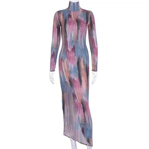 Long sleeve split midi dress