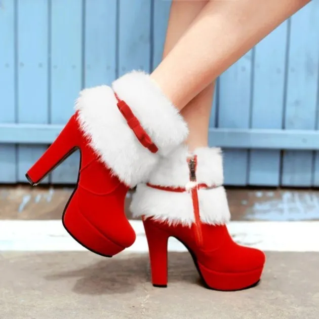 Christmas boots with bow side zipper Sofia