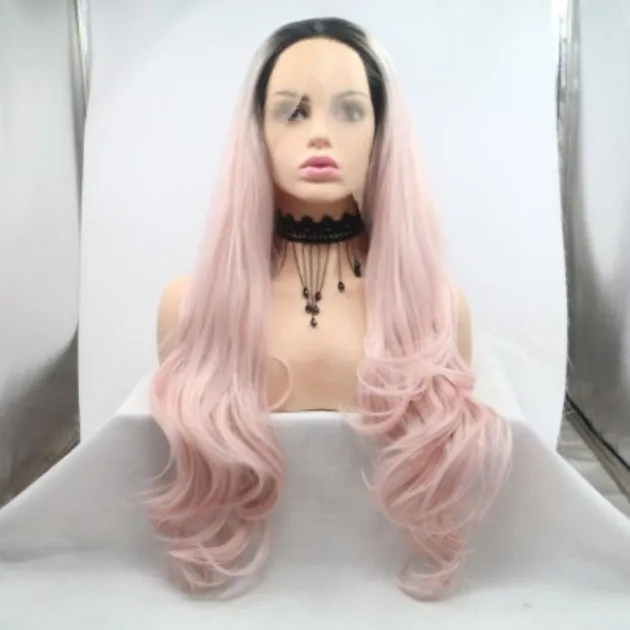 Front Lace Half Hand Hook Gradient Color Long Curly Wig